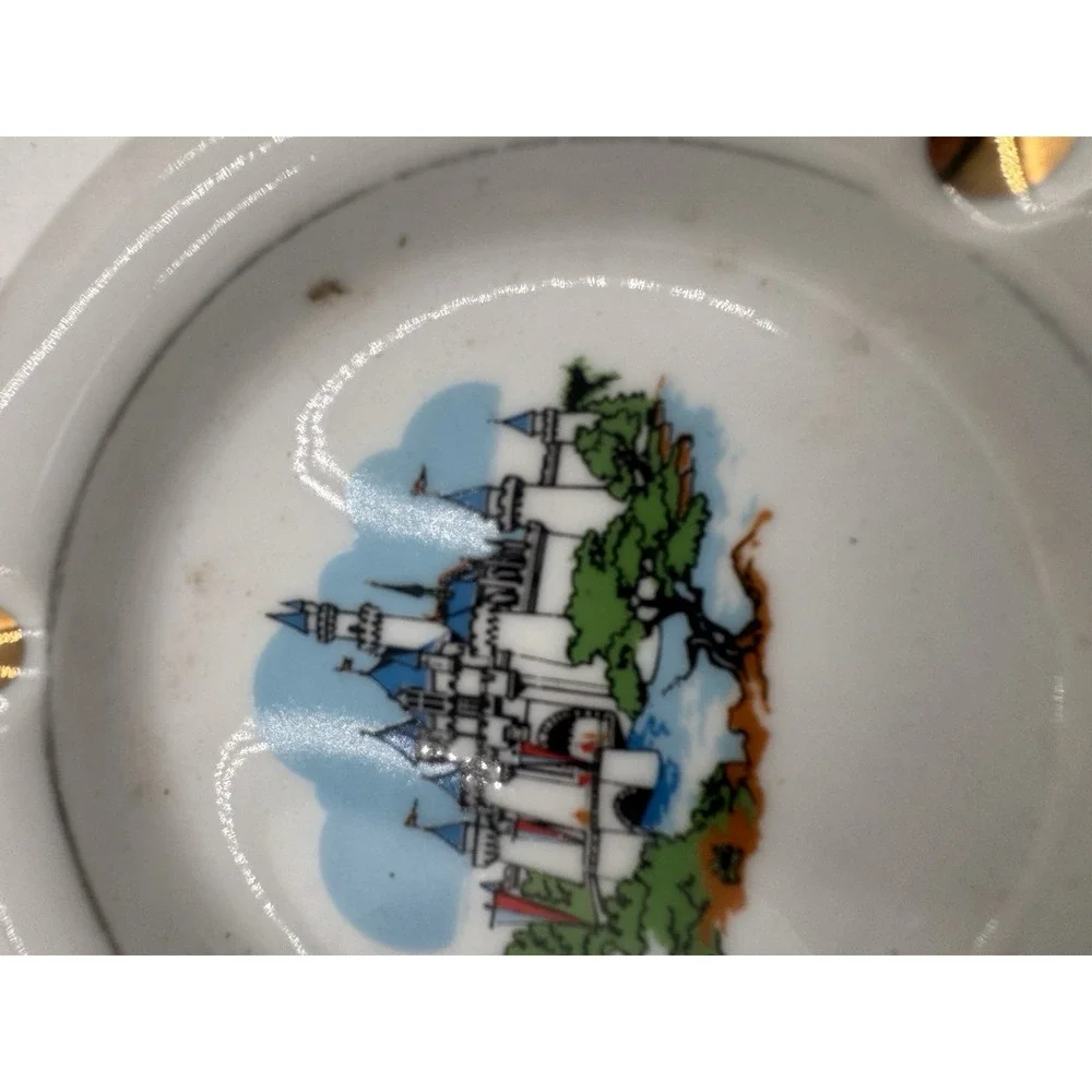 Vintage Disneyland Souvenir Ashtray SLEEPING BEAUTY CASTLE Japan Gold